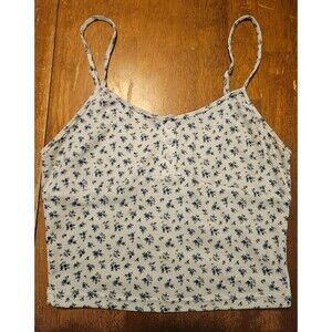 Size Small SHIEN Crop Top Tank White Blue Flowers Floral Adjustable Straps